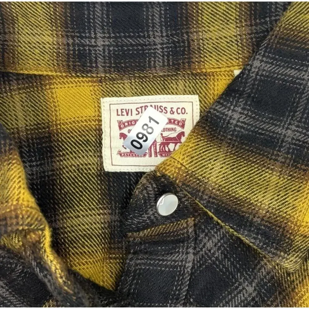 Levi's Relaxed Fit The Western Shirt Yellow Plaid Pearl Snap Flannel Medium